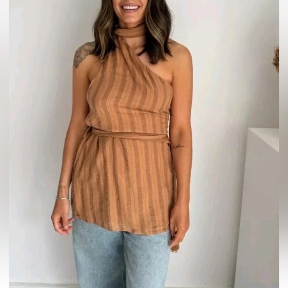 Zara NWT One shoulder striped linen beaded multiway one shoulder wrap top - Picture 5 of 6